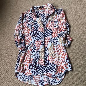 CAbi geometric print button down blouse